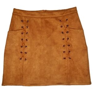 Bourbon suede-like, lace-up look mini skirt